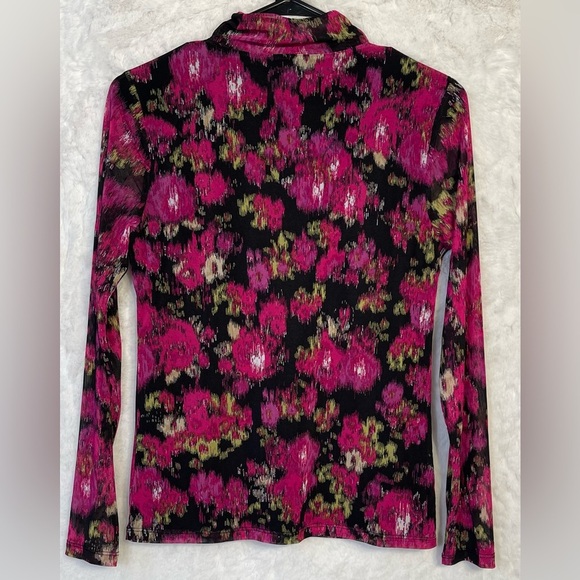 NWT Nine West Womens Print Pink Black Colorful Lined Sheer Blouse Turtleneck Sm - Picture 10 of 12
